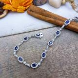 4.00 Carat (ctw) Sterling Silver Real Oval Cut Blue Sapphire & Round Cut White Diamond Ladies Link Bracelet