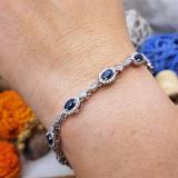 4.00 Carat (ctw) Sterling Silver Real Oval Cut Blue Sapphire & Round Cut White Diamond Ladies Link Bracelet