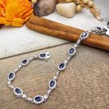 4.00 Carat (ctw) Sterling Silver Real Oval Cut Blue Sapphire & Round Cut White Diamond Ladies Link Bracelet
