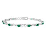 3.37 Carat (ctw) Sterling Silver Real Oval Cut Green Emerald & Round Cut White Diamond Ladies Infinity Link Bracelet