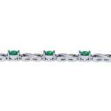 3.37 Carat (ctw) Sterling Silver Real Oval Cut Green Emerald & Round Cut White Diamond Ladies Infinity Link Bracelet