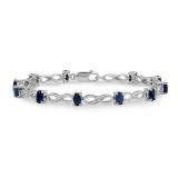4.00 Carat (ctw) Sterling Silver Real Oval Cut Blue Sapphire & Round Cut White Diamond Ladies Infinity Link Bracelet