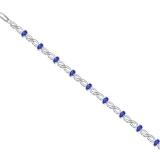 4.00 Carat (ctw) Sterling Silver Real Oval Cut Blue Sapphire & Round Cut White Diamond Ladies Infinity Link Bracelet