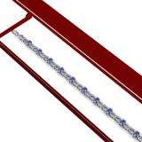 4.00 Carat (ctw) Sterling Silver Real Oval Cut Blue Sapphire & Round Cut White Diamond Ladies Infinity Link Bracelet