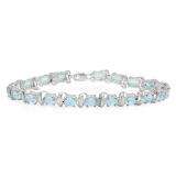 9.00 Carat (ctw) Sterling Silver Real Oval Cut Aquamarine Ladies Link Bracelet 9 CT