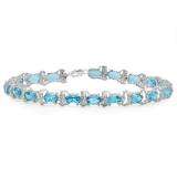 9.45 Carat (ctw) Sterling Silver Real Oval Cut Blue Topaz Ladies Link Bracelet