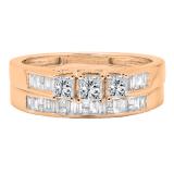 0.90 Carat (ctw) 14K Rose Gold Princess & Baguette Cut Diamond Ladies Bridal 3 Stone Engagement Ring With Matching Band Set