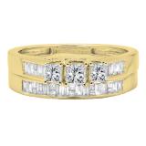 0.90 Carat (ctw) 14K Yellow Gold Princess & Baguette Cut Diamond Ladies Bridal 3 Stone Engagement Ring With Matching Band Set