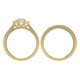 0.90 Carat (ctw) 14K Yellow Gold Princess & Baguette Cut Diamond Ladies Bridal 3 Stone Engagement Ring With Matching Band Set