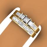 0.90 Carat (ctw) 14K Yellow Gold Princess & Baguette Cut Diamond Ladies Bridal 3 Stone Engagement Ring With Matching Band Set