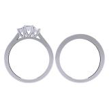 0.90 Carat (ctw) 18K White Gold Princess & Baguette Cut Diamond Ladies Bridal 3 Stone Engagement Ring With Matching Band Set