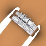 0.90 Carat (ctw) 18K White Gold Princess & Baguette Cut Diamond Ladies Bridal 3 Stone Engagement Ring With Matching Band Set