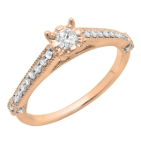 0.40 Carat (ctw) 18K Rose Gold Round Cut Diamond Ladies Bridal Solitaire With Accents Engagement Ring