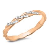 0.10 Carat (ctw) 10K Rose Gold Round Cut Diamond Ladies Swirl Anniversary Wedding Band Stackable Ring 1/10 CT