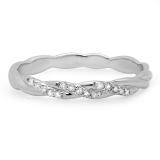 0.10 Carat (ctw) 10K White Gold Round Cut Diamond Ladies Swirl Anniversary Wedding Band Stackable Ring 1/10 CT