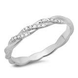 0.10 Carat (ctw) 14K White Gold Round Cut Diamond Ladies Swirl Anniversary Wedding Band Stackable Ring 1/10 CT