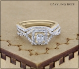 1.00 Carat (ctw) 10K Yellow Gold Princess & Round Cut Diamond Ladies Twisted Split Shank Bridal Halo Engagement Ring With Matching Band Set 1 CT