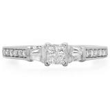 0.50 Carat (ctw) 10K White Gold Princess Baguette & Round Cut Diamond Ladies Bridal Engagement Ring 1/2 CT
