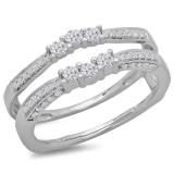 0.50 Carat (ctw) 10K White Gold Round Cut Diamond Ladies Anniversary Wedding Band Enhancer Guard Double Ring 1/2 CT