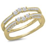 0.50 Carat (ctw) 14K Yellow Gold Round Cut Diamond Ladies Anniversary Wedding Band Enhancer Guard Double Ring 1/2 CT