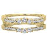0.50 Carat (ctw) 18K Yellow Gold Round Cut Diamond Ladies Anniversary Wedding Band Enhancer Guard Double Ring 1/2 CT