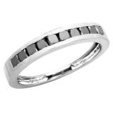 0.90 Carat (ctw) 10K White Gold Princess Black Diamond Ladies Bridal Anniversary Wedding Band