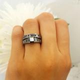 2.35 Carat (ctw) Black Rhodium Plated Sterling Silver Princess Cut Black Diamond Ladies Bridal Engagement Ring With Matching Band Set