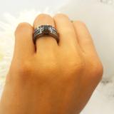 2.35 Carat (ctw) Black Rhodium Plated Sterling Silver Princess Cut Black Diamond Ladies Bridal Engagement Ring With Matching Band Set