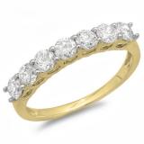 0.90 Carat (ctw) 10K Yellow Gold Round White Diamond Ladies 7 Stone Bridal Wedding Band Anniversary Ring