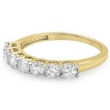 0.90 Carat (ctw) 14K Yellow Gold Round White Diamond Ladies 7 Stone Bridal Wedding Band Anniversary Ring