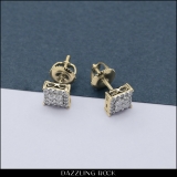 0.30 Carat (ctw) 10K Yellow Gold Round White Diamond Ladies Square Shape Stud Earrings 1/3 CT