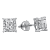 0.30 Carat (ctw) 14K White Gold Round White Diamond Ladies Square Shape Stud Earrings 1/3 CT