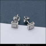 0.30 Carat (ctw) 14K White Gold Round White Diamond Ladies Square Shape Stud Earrings 1/3 CT