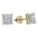0.30 Carat (ctw) 14K Yellow Gold Round White Diamond Ladies Square Shape Stud Earrings 1/3 CT