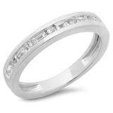 0.55 Carat (ctw) 14K White Gold Alternating Round & Baguette Cut Diamond Ladies Channel Set Anniversary Wedding Band Stackable Ring 1/2 CT