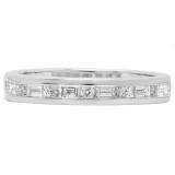 0.55 Carat (ctw) 14K White Gold Alternating Round & Baguette Cut Diamond Ladies Channel Set Anniversary Wedding Band Stackable Ring 1/2 CT