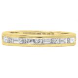 0.55 Carat (ctw) 18K Yellow Gold Alternating Round & Baguette Cut Diamond Ladies Channel Set Anniversary Wedding Band Stackable Ring 1/2 CT