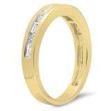 0.55 Carat (ctw) 18K Yellow Gold Alternating Round & Baguette Cut Diamond Ladies Channel Set Anniversary Wedding Band Stackable Ring 1/2 CT
