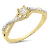 0.20 Carat (ctw) 14K Yellow Gold Round White Diamond Ladies Swirl Split Shank Promise Engagement Ring 1/5 CT