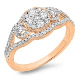 0.80 Carat (ctw) 10K Rose Gold Round Cut Diamond Ladies Bridal Split Shank Cluster Engagement Ring 3/4 CT