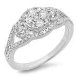 0.80 Carat (ctw) 10K White Gold Round Cut Diamond Ladies Bridal Split Shank Cluster Engagement Ring 3/4 CT