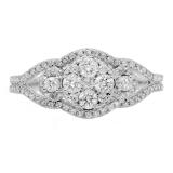 0.80 Carat (ctw) 10K White Gold Round Cut Diamond Ladies Bridal Split Shank Cluster Engagement Ring 3/4 CT