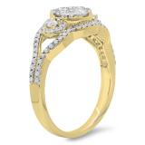 0.80 Carat (ctw) 10K Yellow Gold Round Cut Diamond Ladies Bridal Split Shank Cluster Engagement Ring 3/4 CT