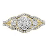 0.80 Carat (ctw) 10K Yellow Gold Round Cut Diamond Ladies Bridal Split Shank Cluster Engagement Ring 3/4 CT