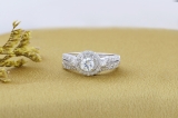 0.98 Carat (ctw) 14K White Gold Round Cut White Diamond Ladies Bridal Halo Engagement Ring Set With Matching Band 0.40 CT Center Included 1 CT