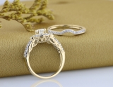 0.98 Carat (ctw) 14K Yellow Gold Round Cut White Diamond Ladies Bridal Halo Engagement Ring Set With Matching Band 0.40 CT Center Included 1 CT