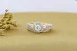 0.98 Carat (ctw) 14K Yellow Gold Round Cut White Diamond Ladies Bridal Halo Engagement Ring Set With Matching Band 0.40 CT Center Included 1 CT