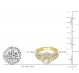 0.98 Carat (ctw) 14K Yellow Gold Round Cut White Diamond Ladies Bridal Halo Engagement Ring Set With Matching Band 0.40 CT Center Included 1 CT