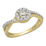 0.50 Carat (ctw) 10K Yellow Gold Round Cut Diamond Ladies Swirl Split Shank Bridal Halo Engagement Ring 1/2 CT