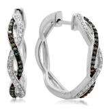 0.25 Carat (ctw) 10K White Gold Round Blue & White Diamond Ladies Twisted Swirl Hoop Earrings 1/4 CT
